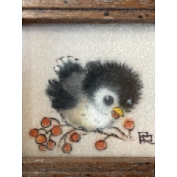 Miniature Bird Artwork Trio Rustic Wood Frames Signed Originals Colored Pencil - Picture 6 of 11